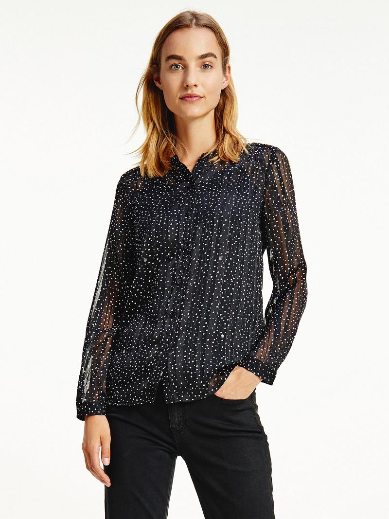 Női Tommy Hilfiger Metallic Polka Dot Blouses Fekete | HU 16VRW